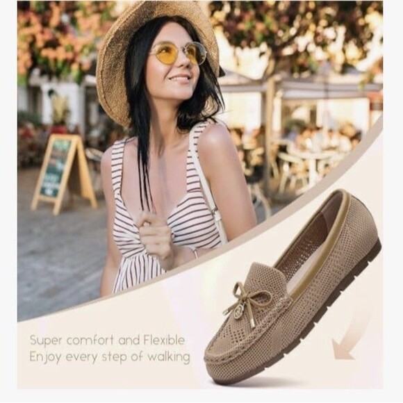 Loafers Women Comfortable Knit Slip-On Shoes-Breathable Size 11 Mesh Flat Brown - Picture 8 of 15